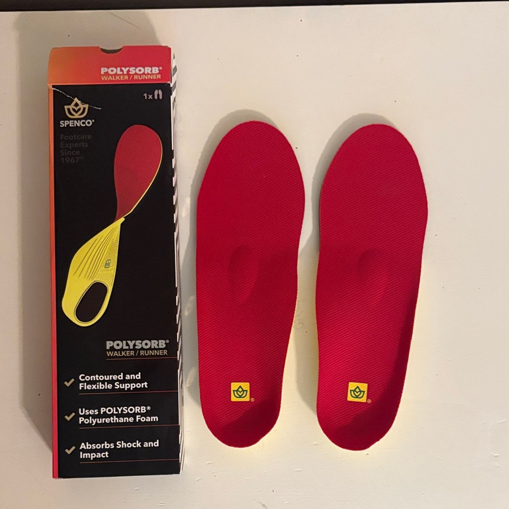 Spenco Red Polysorb Insoles Women’s size 11-12.5 or Men’s size 10-11.5 (New!)
